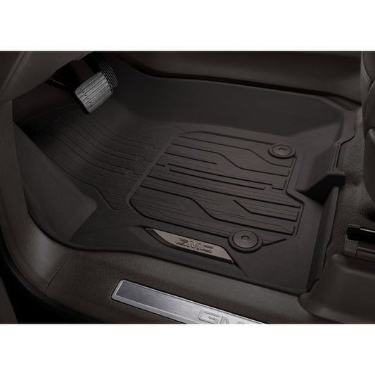 GMC 2024 Yukon First-Row Premium All-Weather Floor Liners in Very Dark Ash Gray with GMC Logo 84646700