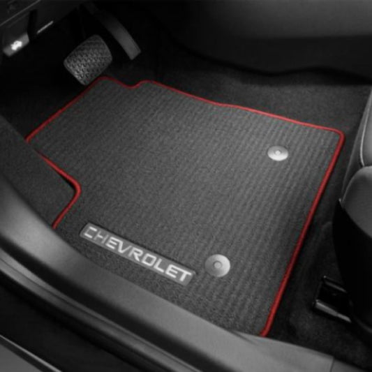 Chevrolet Front & Rear Premium Carpet, AWD, Chevrolet Logo, Jet Black with Racer Red Binding 42737463