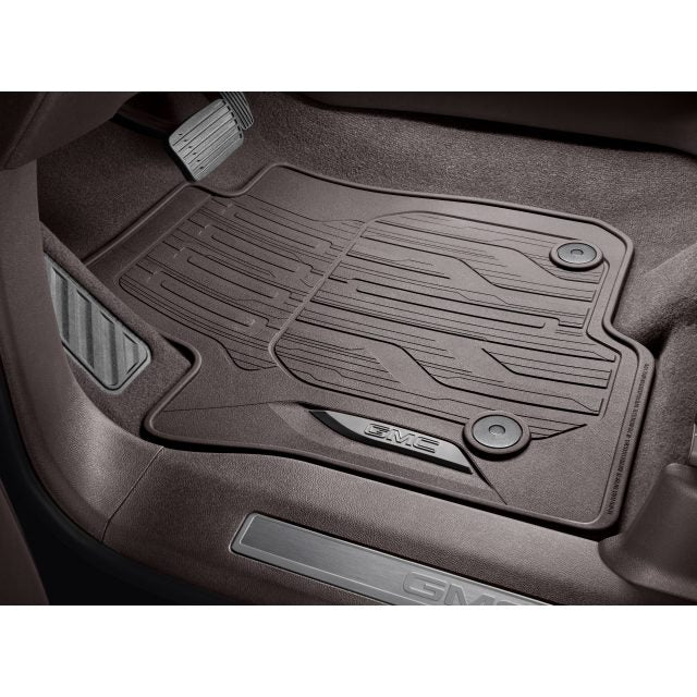 GMC 2024 Yukon First-Row Premium All-Weather Floor Mats in Very Dark Atmosphere with GMC Script 84701525